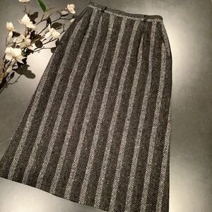 Vintage Boston Traveler Wool Stripe Tweed Herringbone Skirt Gray Melange